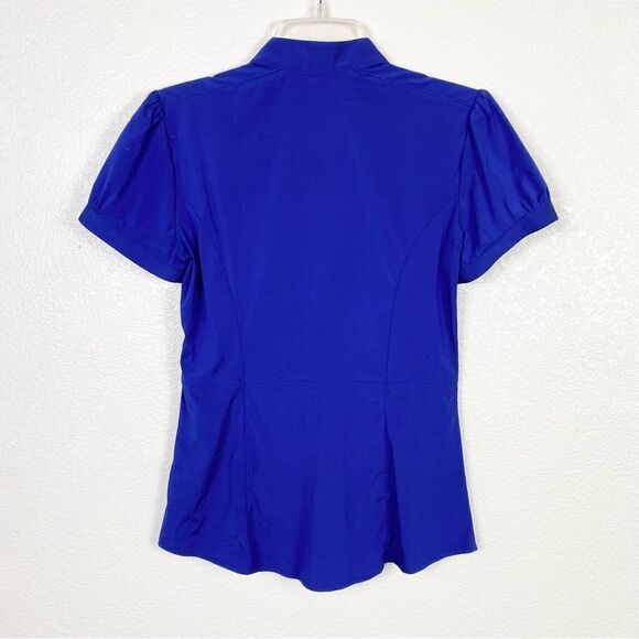 Express Elite Stretch Royal Blue Fitted Preppy Short Sleeve Button Up Shirt - Picture 3 of 5